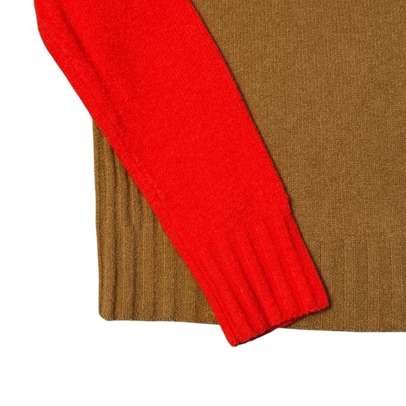 J. Crew Colorblock Mockneck Wool Blend Sweater Orange/Red Tan Small #1740 - Picture 4 of 8